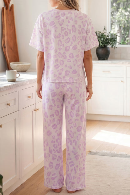 Leopard Short Sleeve Top and Pants Set