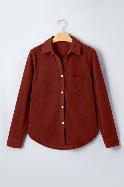 Solid Corduroy Long Sleeve Buttoned Shirt
