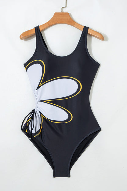 Floral Sleeveless Drawstring One-Piece Swimsuit