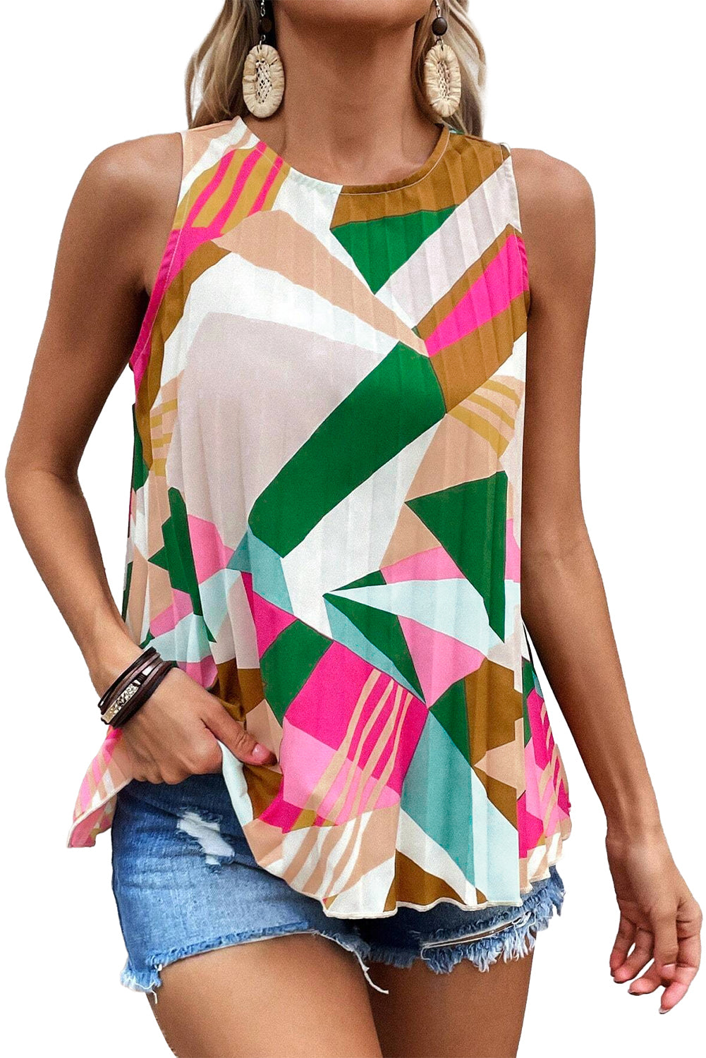 Geometric Pleated Shift Tank Top