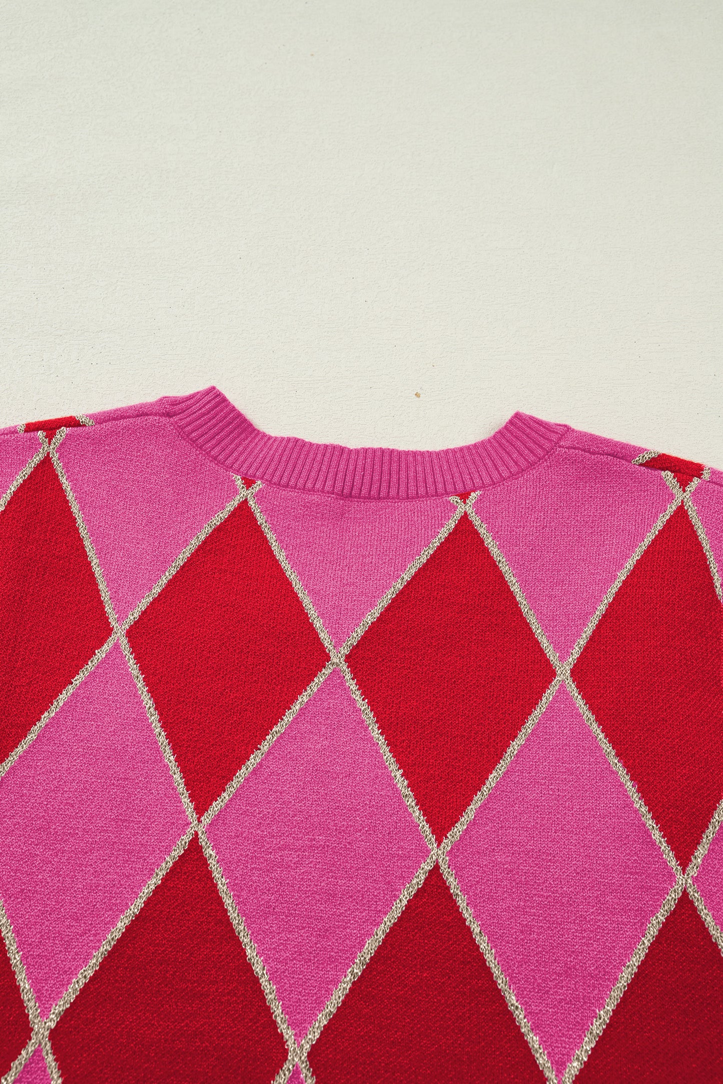 Glitter Trim Rhombus Pattern Knit Sweater Top