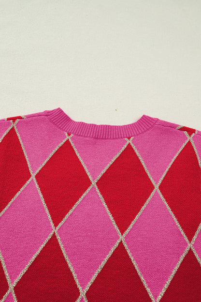 Glitter Trim Rhombus Pattern Knit Sweater Top