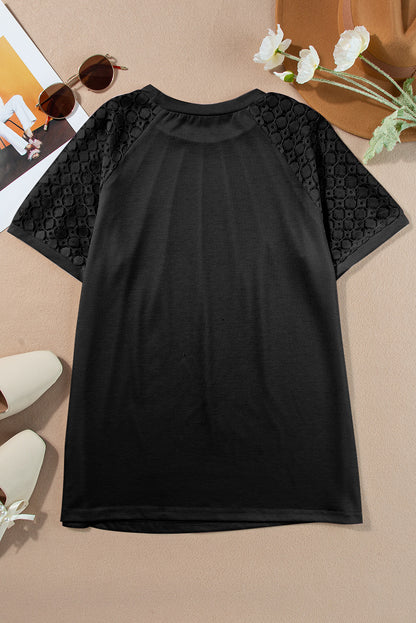 Lace Raglan Sleeve Pleated Tee