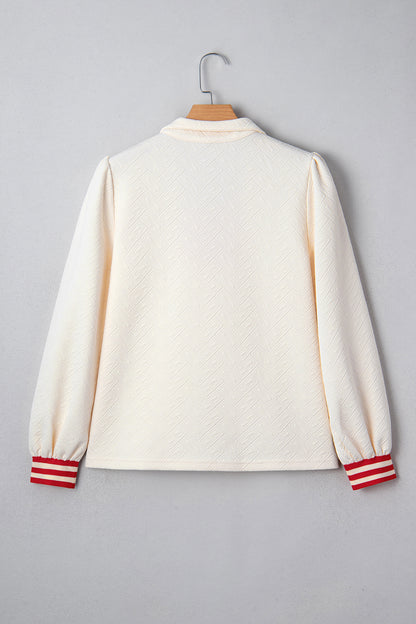 Contrast Stripe Zipped Collar Knit Pullover Top