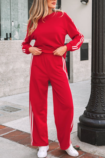 Varsity Stripe Crewneck Pullover and Sweatpants Set