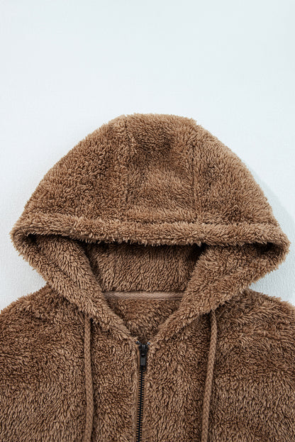 Sherpa Zip-Up Hoodie and Drawstring Shorts Set