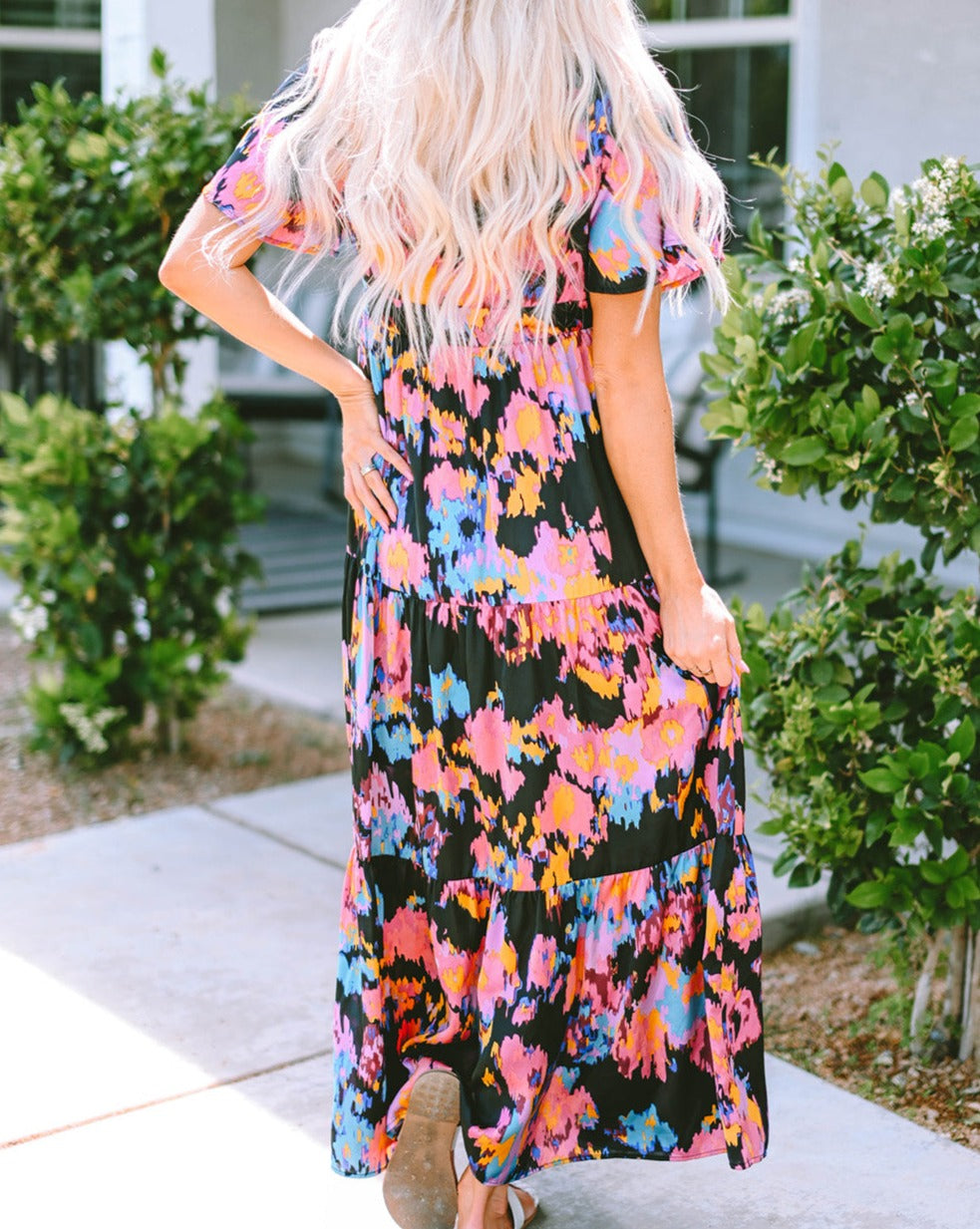 Abstract Floral Tiered Maxi Dress