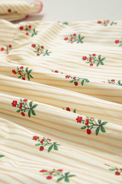 Floral Stripe Contrast Ruffle Hem Mini Dress