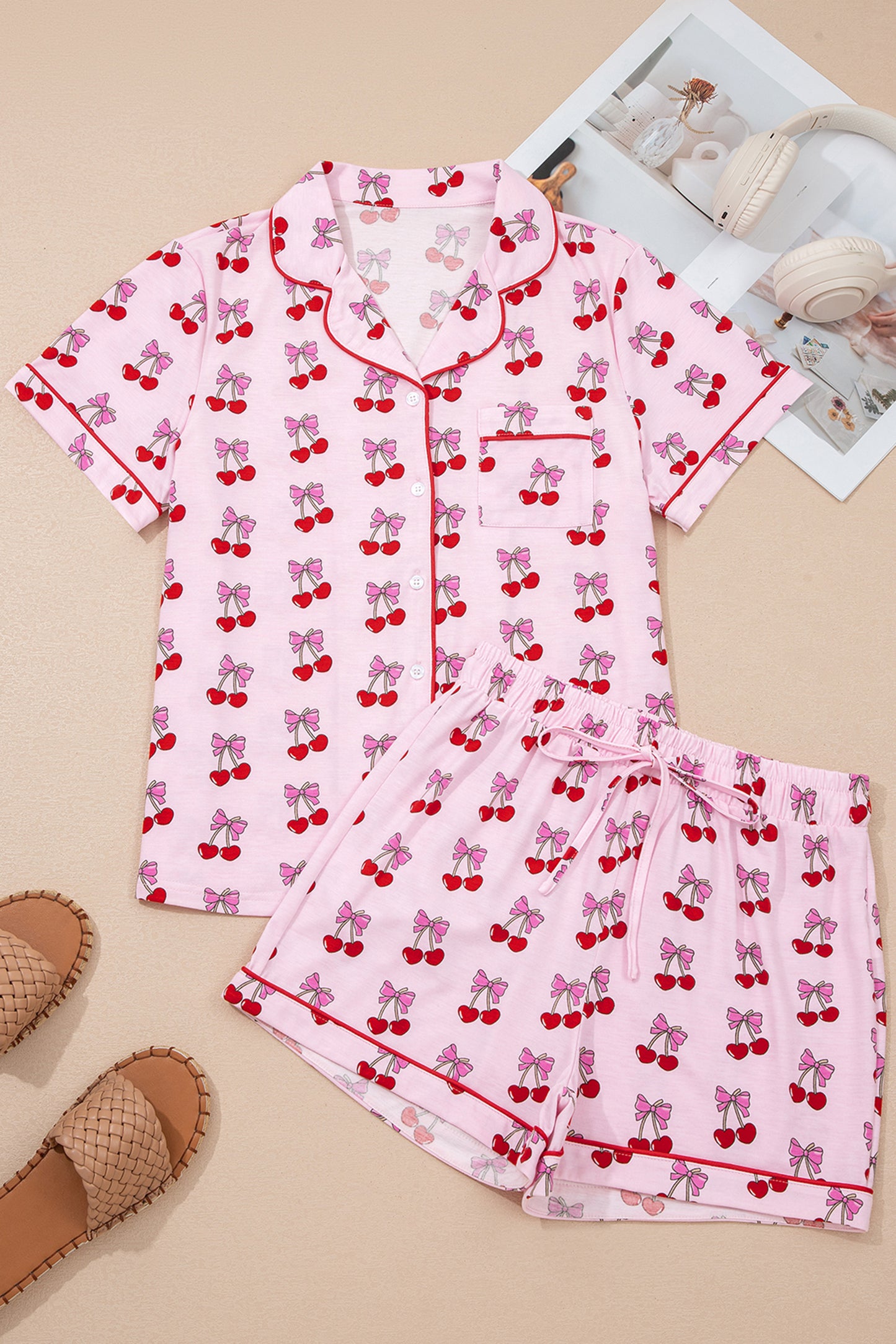 Valentine Cherry & Bow Top and Shorts Set