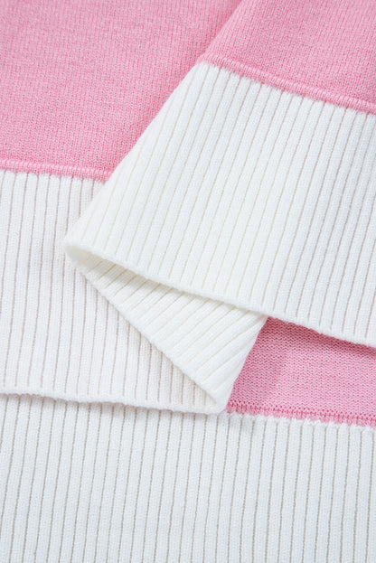 Stripe Colorblock Collared Drop Shoulder Sweater