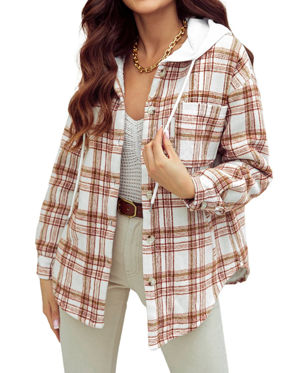 Plaid Sherpa Lined Hooded Jacket