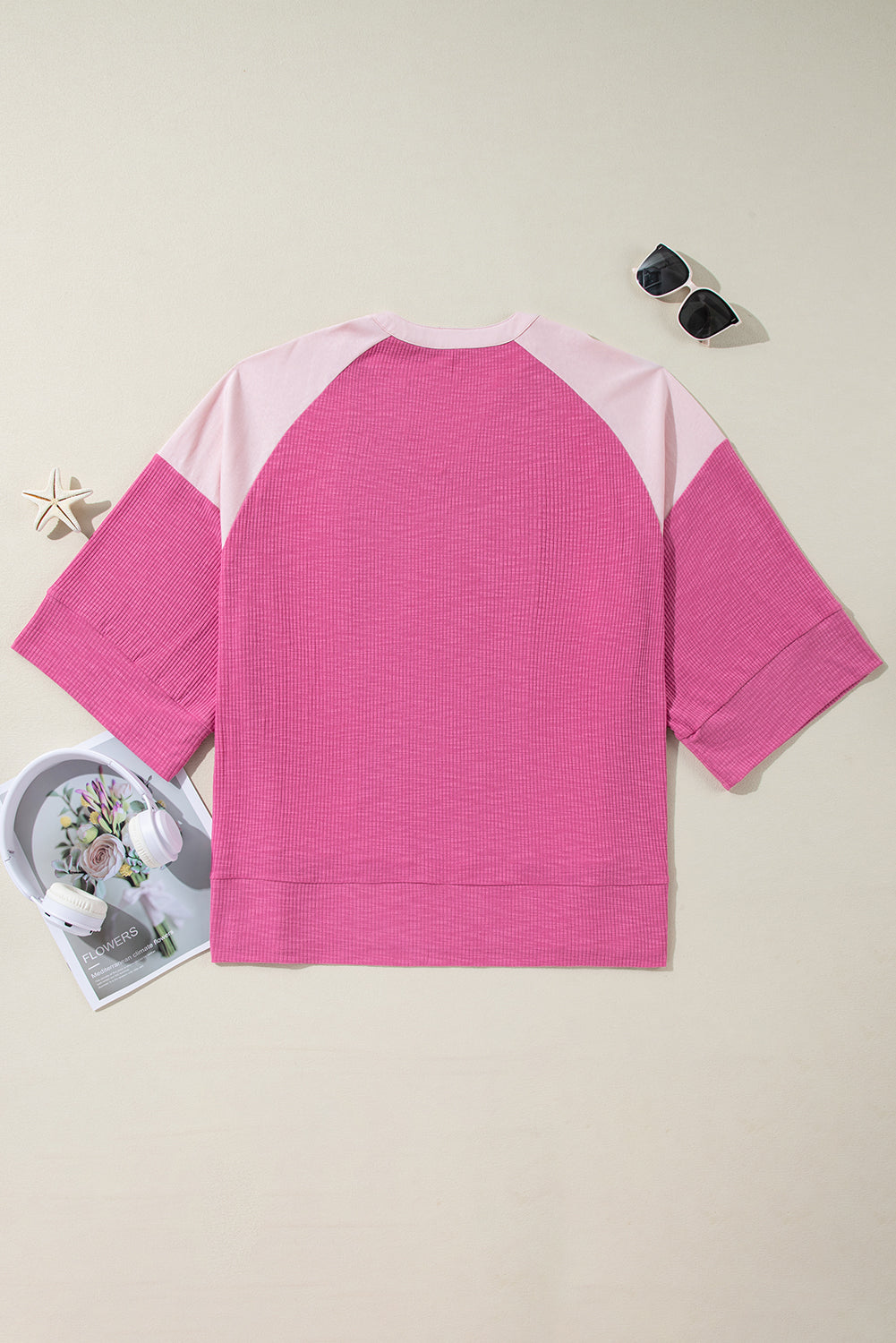 Colorblock Textured 3/4 Sleeve Top