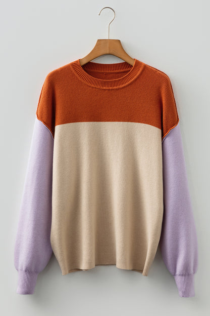 Colorblock Ribbed Knit Long Sleeve Sweater