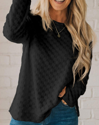 Checker Textured Thumbhole Sleeve Top