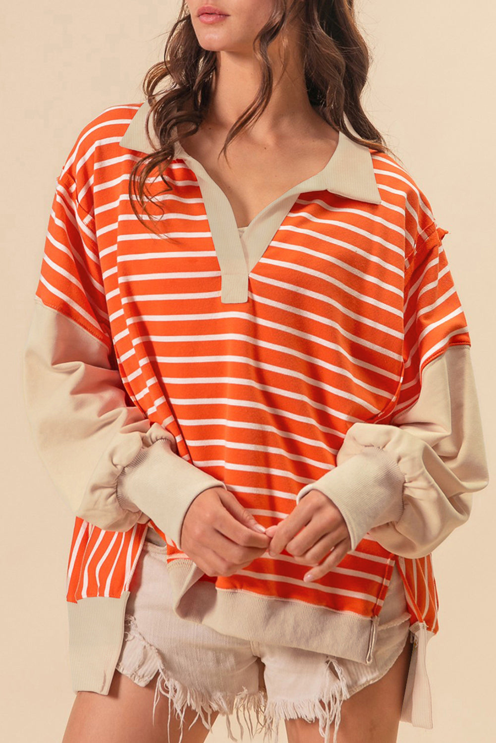 Stripe Colorblock Drop Shoulder Sweatshirt