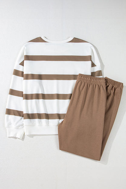 Stripe Drop Shoulder Top and Jogger Pants Set