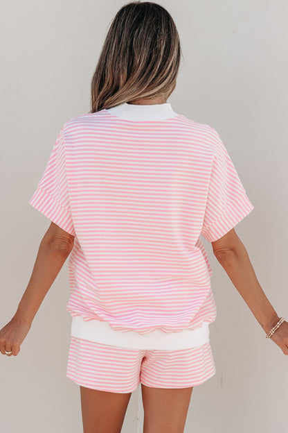 Stripe Contrast Mock Neck Tee & Shorts Set