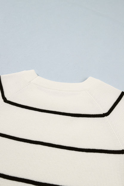 Stripe Ribbed Knit 3/4 Sleeve Sweater Tee