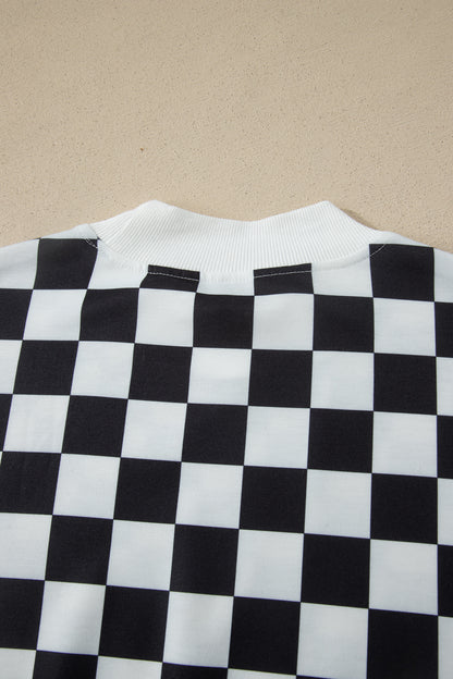 Checker Colorblock Mock Neck Top & Short Set
