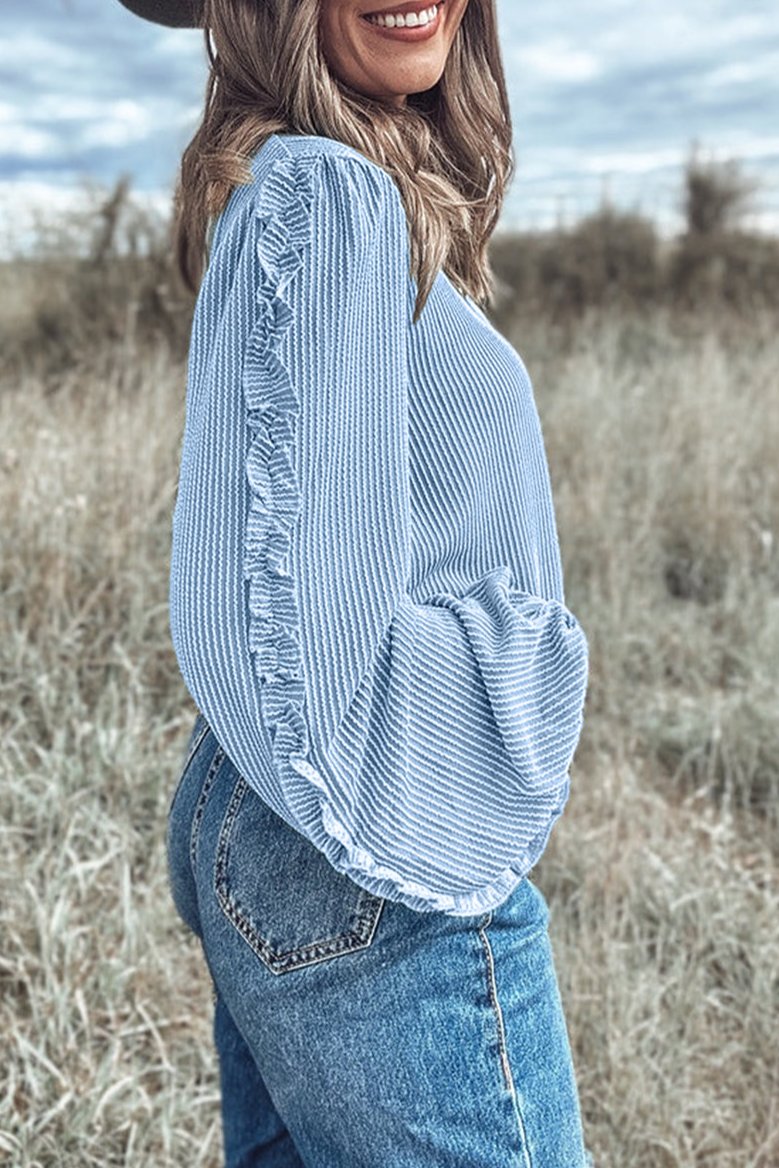 Corded Frilled Puff Sleeve Blouse