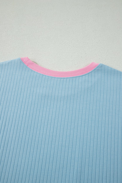 Colorblock Trim Ribbed Top & Shorts Set