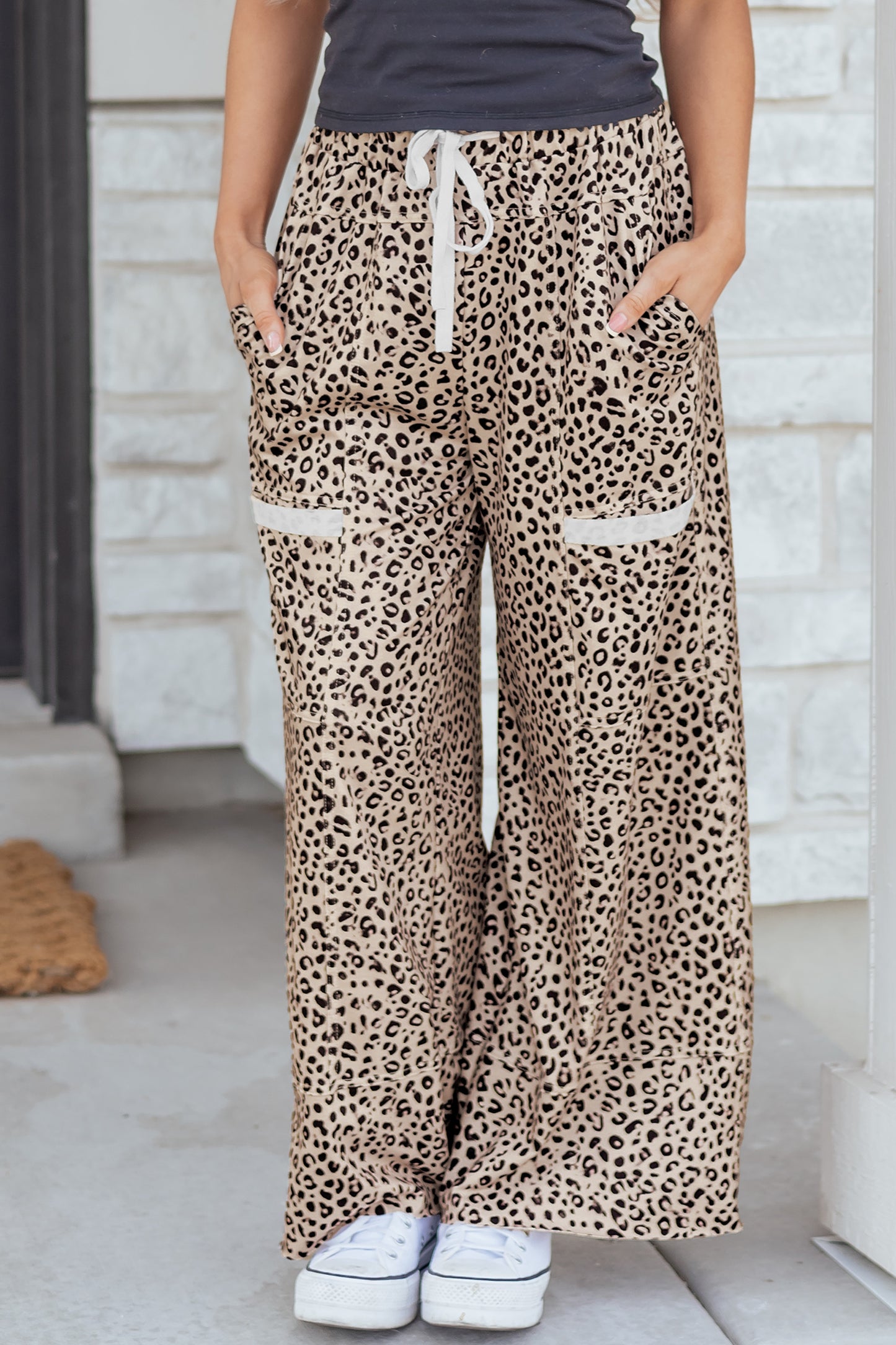 Leopard Terry Knit Wide Leg Pants