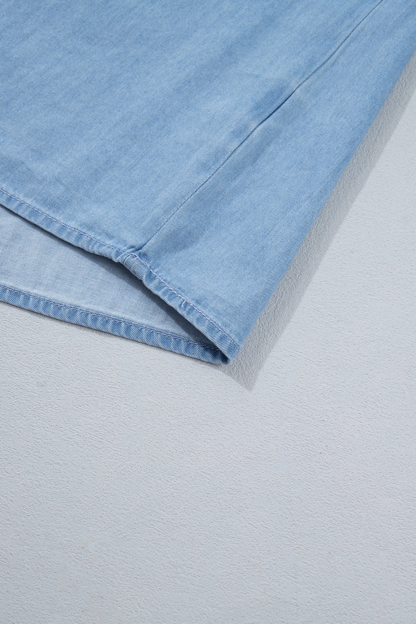 Western Denim Chambray Ruffle V-Neck Long Sleeve Blouse