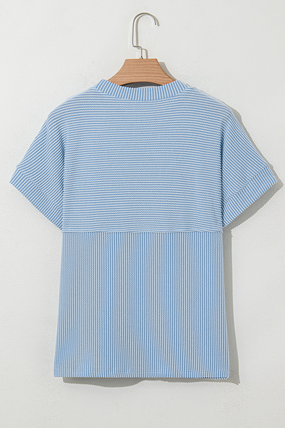 Solid Corded Knit Mock Neck T-Shirt