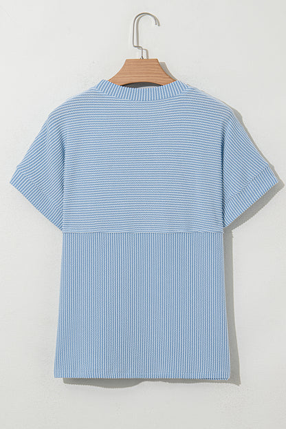 Solid Corded Knit Mock Neck T-Shirt