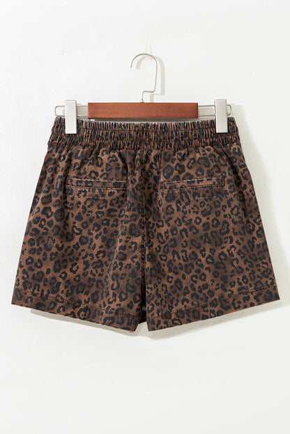 Leopard Denim Drawstring Elastic Waist Skort