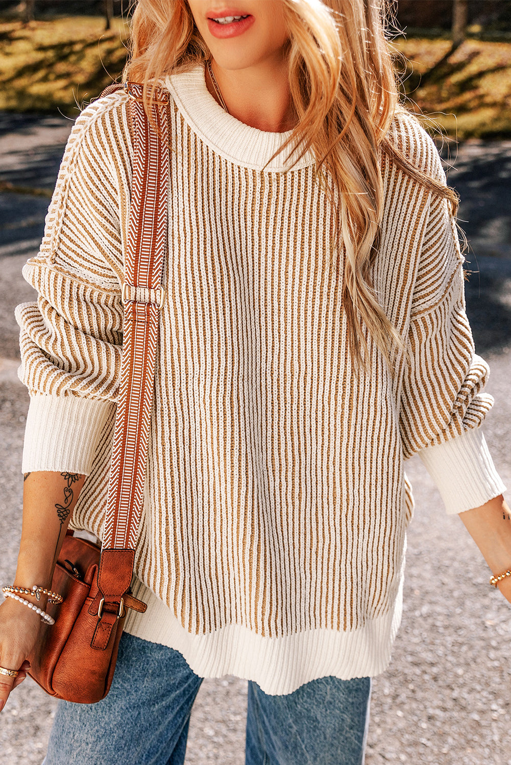 Stripe Contrast Trim Sweater