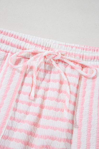 Stripe Knitted Top & Drawstring Shorts Set