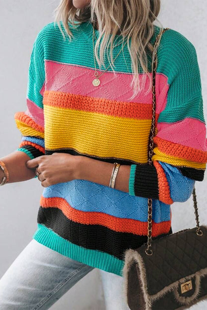 Colorblock Textured Drop Shoulder Sweater