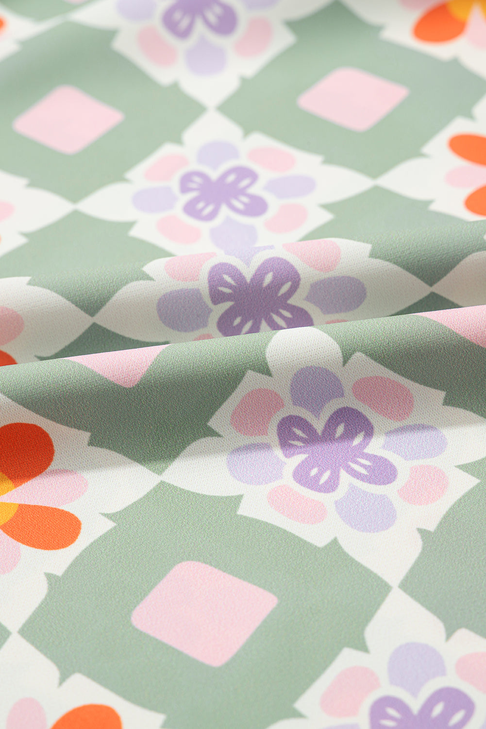 Geometric Floral 3/4 Sleeve Notched Neck Mini Dress