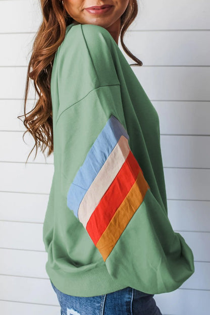 Rainbow Stripe Sleeve Crew Neck Sweatshirt