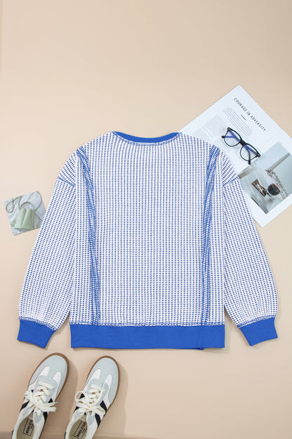 Waffle Knit Exposed Seam Side Slit Long Sleeve Top