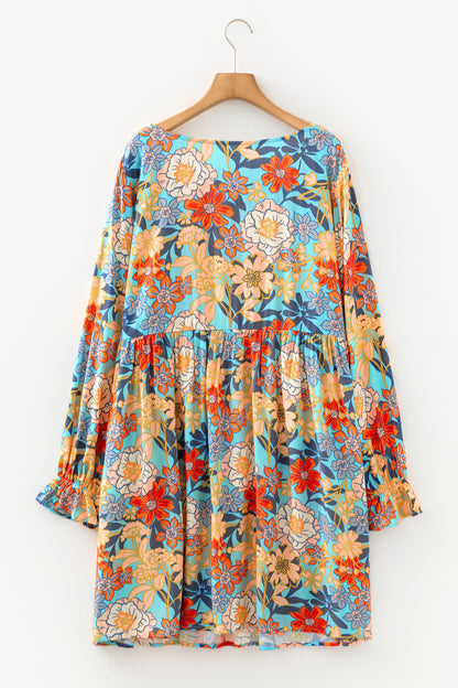 Plus Size Floral Ruffle Long Sleeve Dress