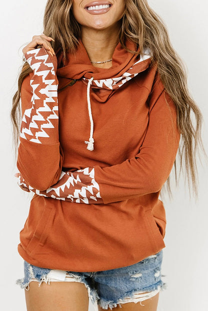 Aztec Colorblock Thumbhole Sleeve Hoodie