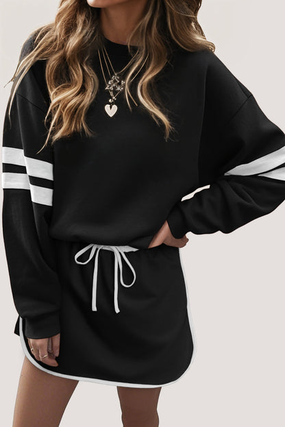 Varsity Stripe Pullover and Mini Skirt Set