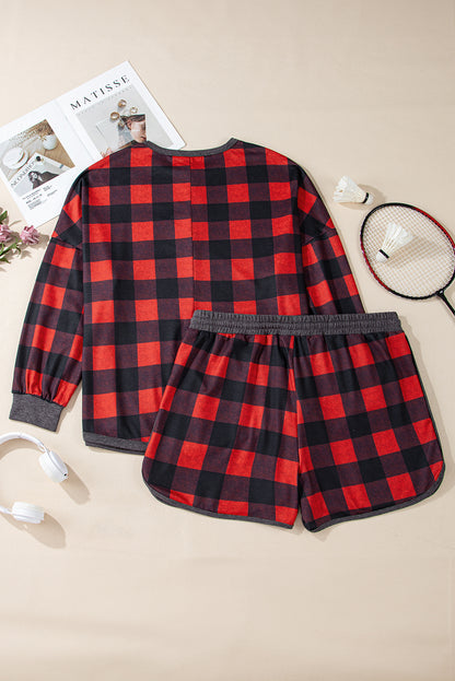 Plus Size Christmas Plaid Top and Shorts Set