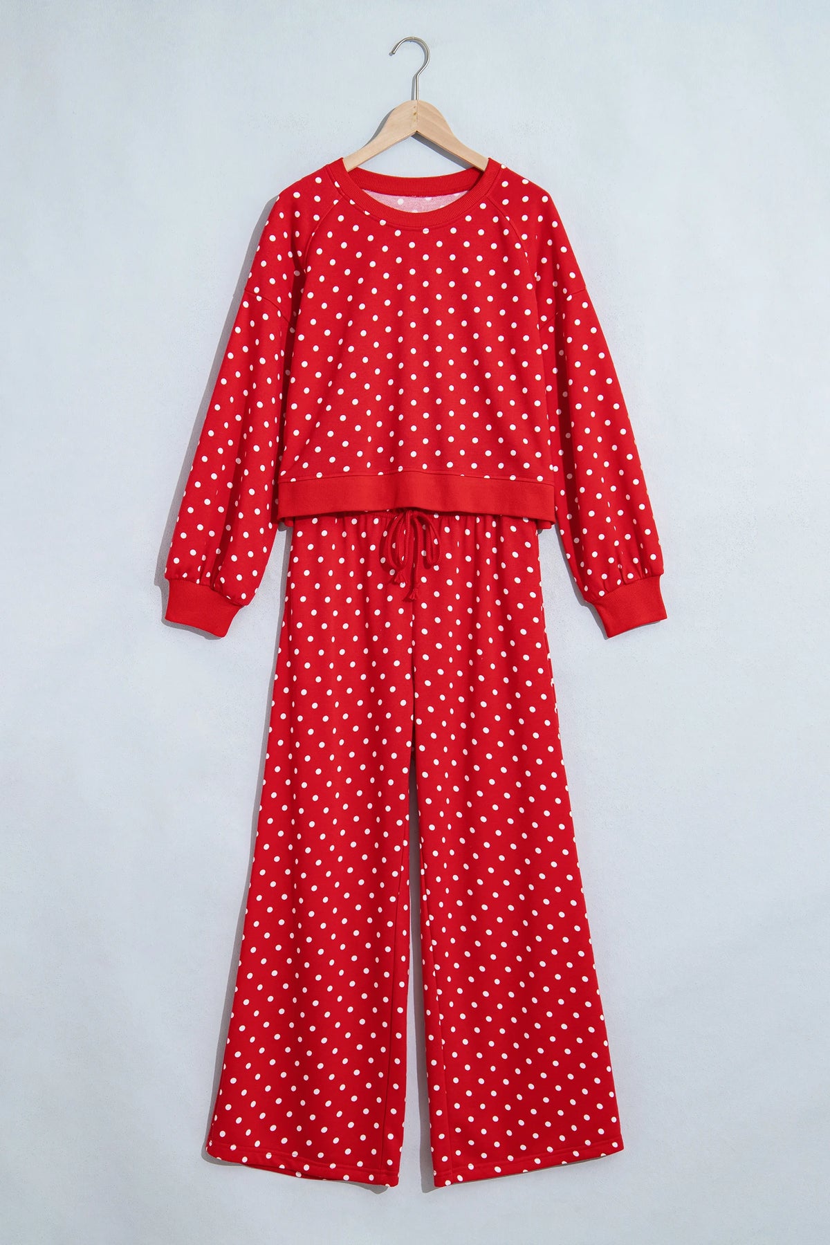 Plus Size Polka Dot Long Sleeve Top & Pants Set