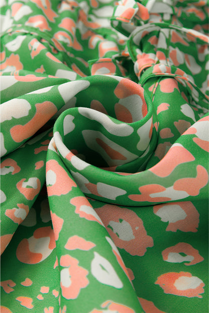 Abstract Leopard Tie Front Flutter Sleeve Blouse