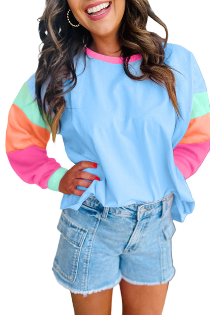 Colorblock Patchwork Long Sleeve Top