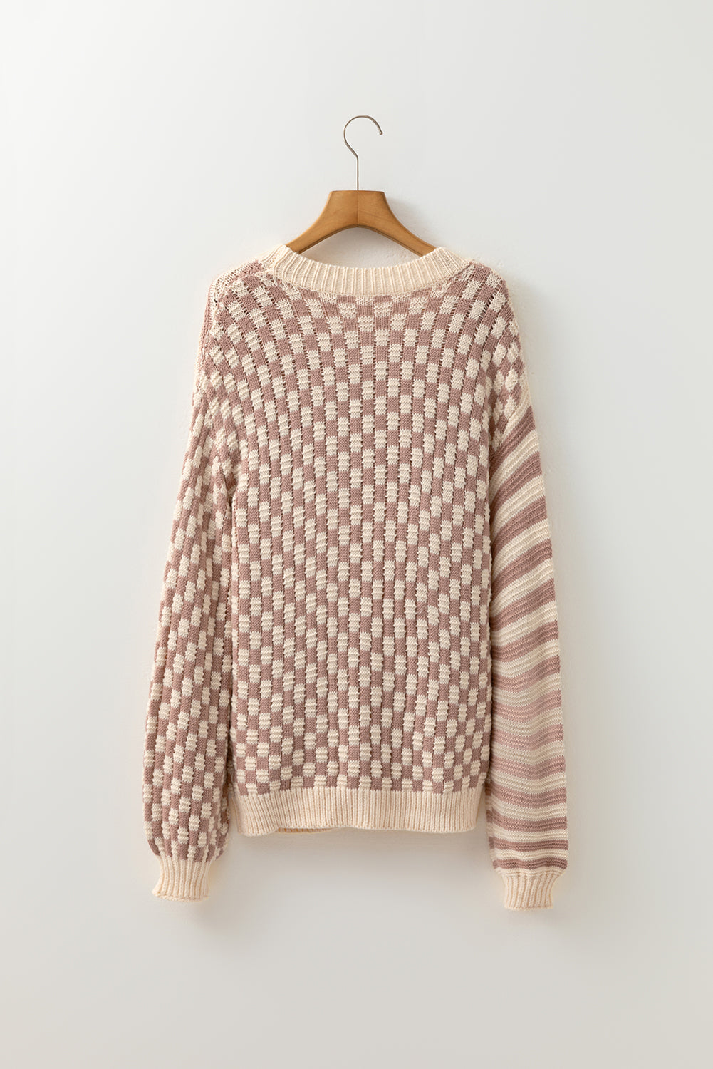 Stripe Checker Balloon Sleeve Sweater