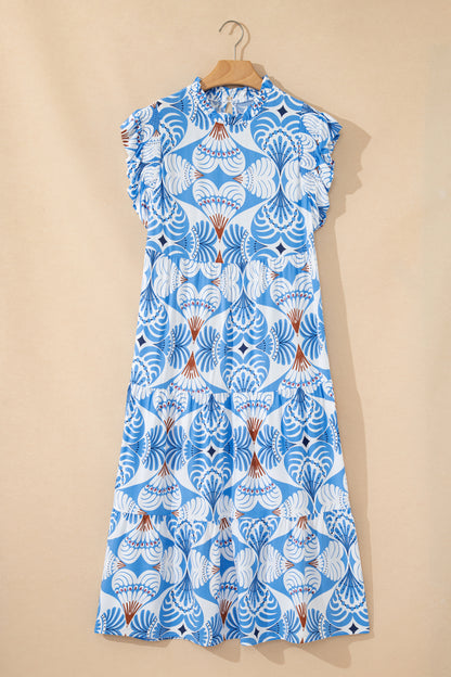 Tropical Floral Flutter Sleeve Midi Dress