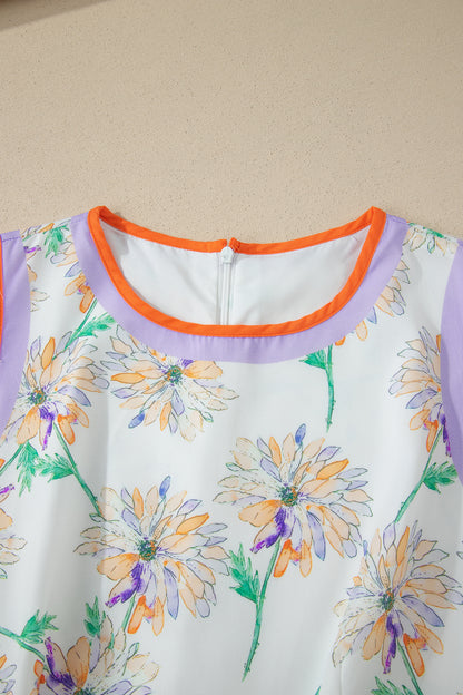 Floral Colorblock Trim Belted Sleeveless Maxi Dress