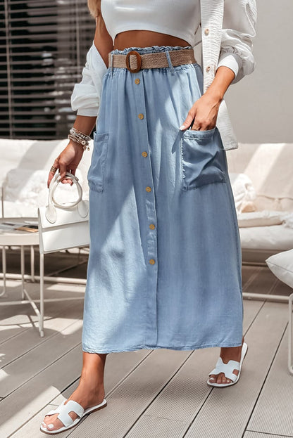 Denim Buttoned Front Maxi Skirt