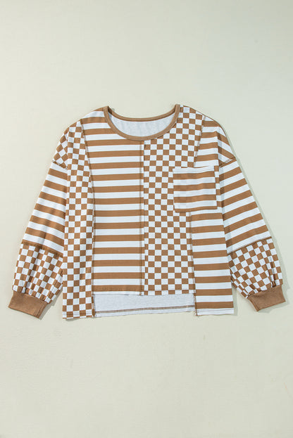 Plus Size Stripe Checker Casual  Top