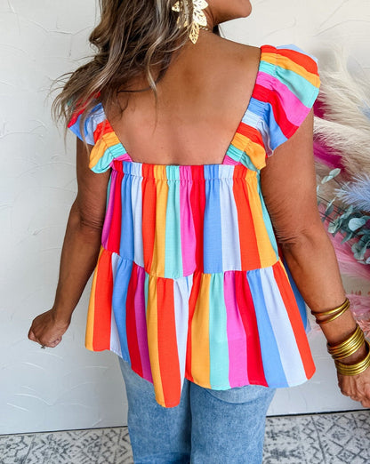 Stripe Ruffle Babydoll Tank Top