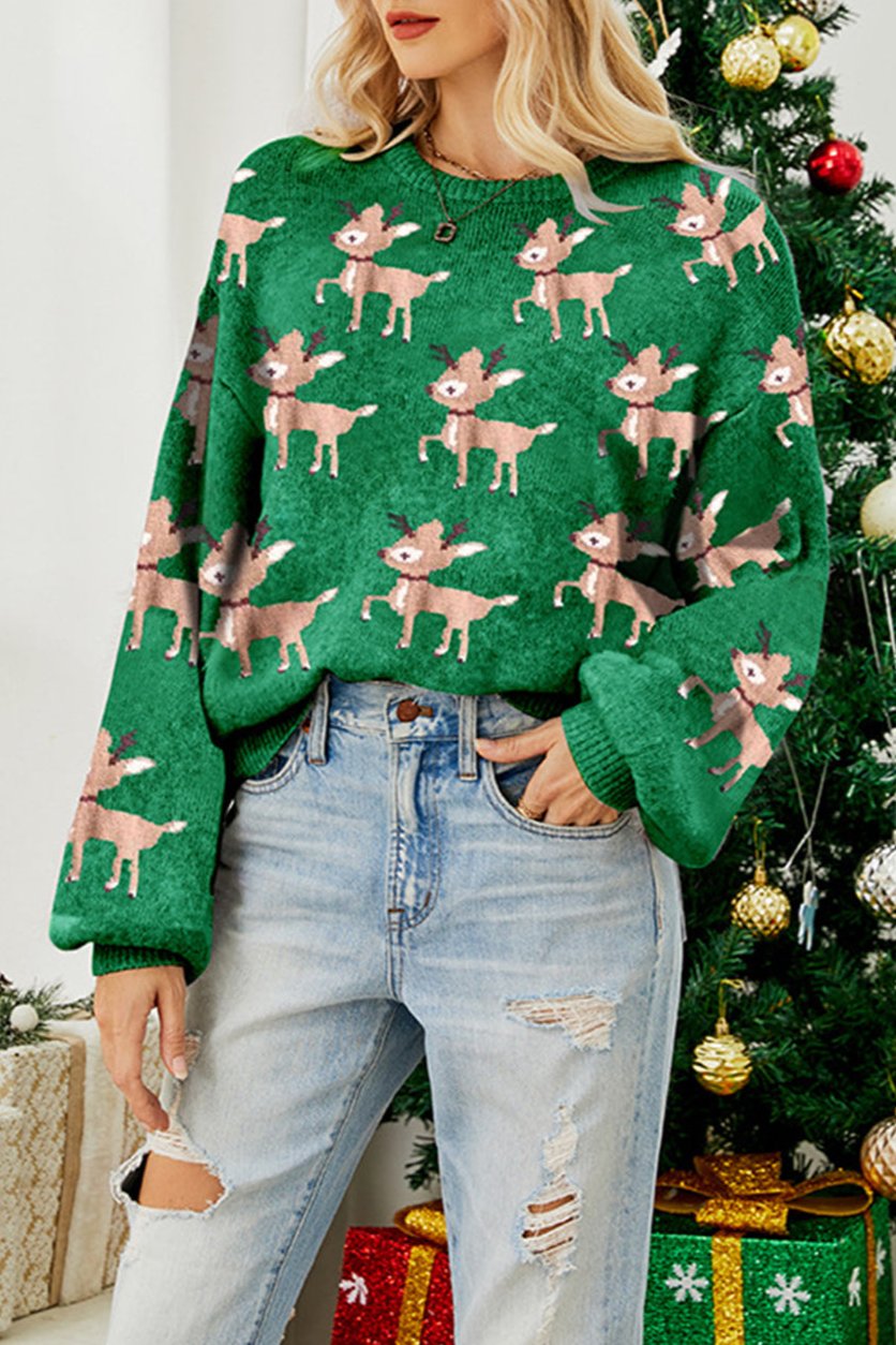 Christmas Reindeer Drop Shoulder Sweater